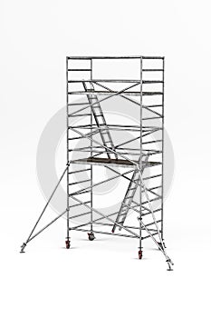 Mobile scaffolding used in construction isolated on white background