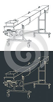 Mobile screw conveyor isometric blueprints
