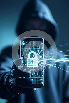 Mobile Security Breach Concept With Digital Padlock Breaking On Smartphone Screen