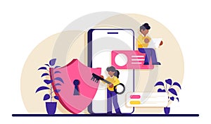 Mobile security concept. Cyber or web security specialist. digital data protection and safety. Modern technology and