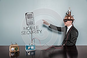 Mobile Security concept with vintage businessman