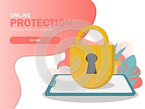 Mobile security, data protection concept. Modern flat design graphic elements