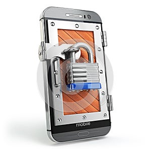 Mobile security or protection concept. Smartphone with padlock.