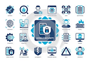 Mobile Security solid icon set