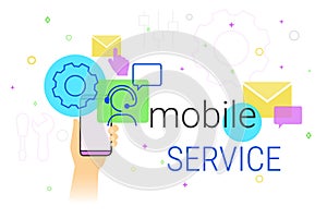 Mobile service and technical support on smartphone concept illustration