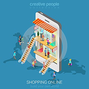 Mobile shopping e-commerce online store flat vector isometric