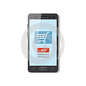 Mobile shopping e-commerce online supermarket store cartoon concept vector and electronic business, sales. Illustration