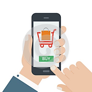 Mobile shopping but flat design isolated background