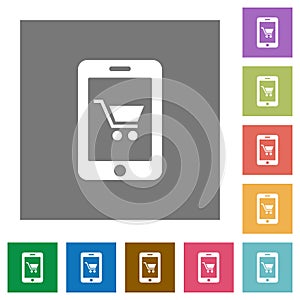 Mobile shopping square flat icons