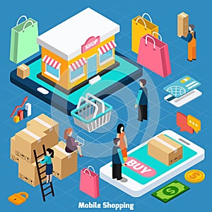 Mobile Shopping Isometric Concept
