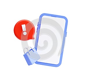 Mobile Shopping Notification Alert Icon 3d illustration background