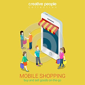 Mobile shopping online store e-commerce 3d web isometric concept