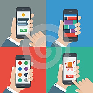 Mobile shopping, payment, responsive flat design