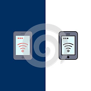 Mobile, Sign, Service, Wifi  Icons. Flat and Line Filled Icon Set Vector Blue Background