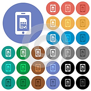 Mobile simcard accepted round flat multi colored icons