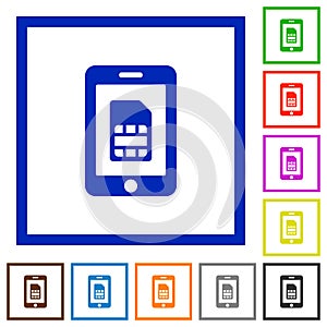 Mobile simcard flat framed icons