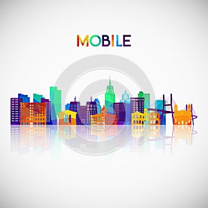 Mobile skyline silhouette in colorful geometric style.