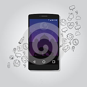 Mobile smart phone apps islam technology muslim religious background screen