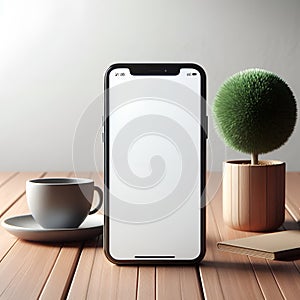 Mobile smart phone Iphone android mockup design White screen 3d three dimensional Photo illustration