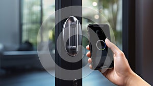 mobile smart phone use for open safety door and opens the door of his home.