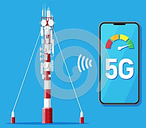 Mobile Smartphone and 5G Communication Tower.