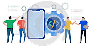 mobile smartphone application apps programming coding development icon symbol of gear line of code or script and