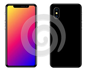 Mobile smartphone front and back on a white background.