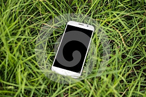 Mobile smartphone on the grass