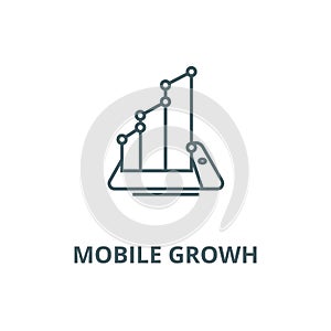 Mobile smartphone growh vector line icon, linear concept, outline sign, symbol