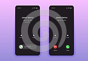 Mobile smartphone incoming call mockup. Phone interface screen accept decline button. Vector illustration