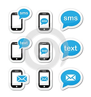 Mobile sms text message mail icons set as labels