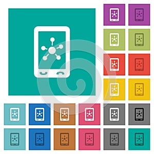 Mobile social networking square flat multi colored icons