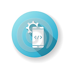 Mobile software development blue flat design long shadow glyph icon