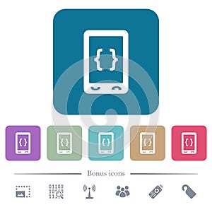 Mobile software development flat icons on color rounded square backgrounds