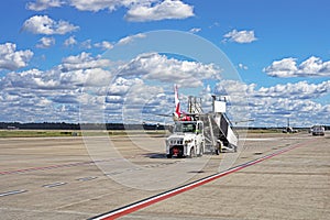 mobile steps for disembarking passengers from an airplane