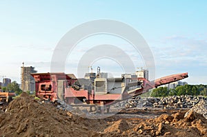 Mobile Stone Jaw crusher machine for crushing concrete into gravel and subsequent cement production. Salvaging and recycling of