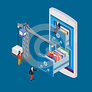 Mobile storage flat 3d isometric business technology server