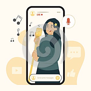 Mobile streaming concept sing a song illustration