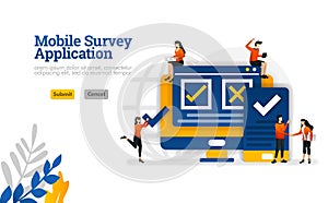 Mobile survey application to choose to agree and disagree on the survey vector illustration concept can be use for, landing page,