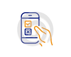 Mobile survey line icon. Select answer sign. Vector