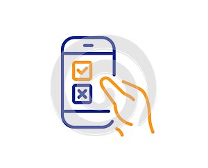 Mobile survey line icon. Select answer sign. Vector photo