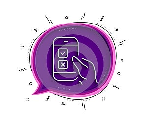 Mobile survey line icon. Select answer sign. Vector