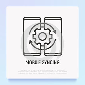 Mobile syncing thin line icon. Modern vector illustration