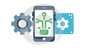 Mobile Technology Icon, Smartphone with Gears for App Development, vector design Generative AI
