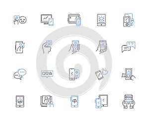 Mobile technology outline icons collection. Smartphone, Apps, Mobile, Wireless, Network, Telecommunication, Internet