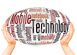 Mobile Technology word cloud hand sphere concept