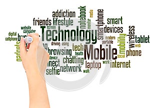 Mobile Technology word cloud hand writing concept