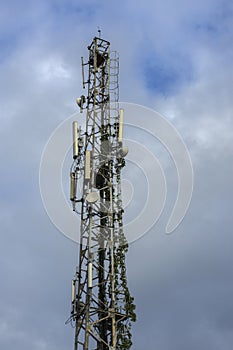 Mobile telecommunication tower Antenna and satellite dish with electronic communications equipments