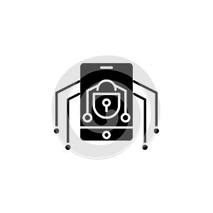 Mobile threats black icon concept. Mobile threats flat vector symbol, sign, illustration.