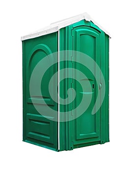 Mobile toilet isolated. Green outdoor wc. Street Restroom